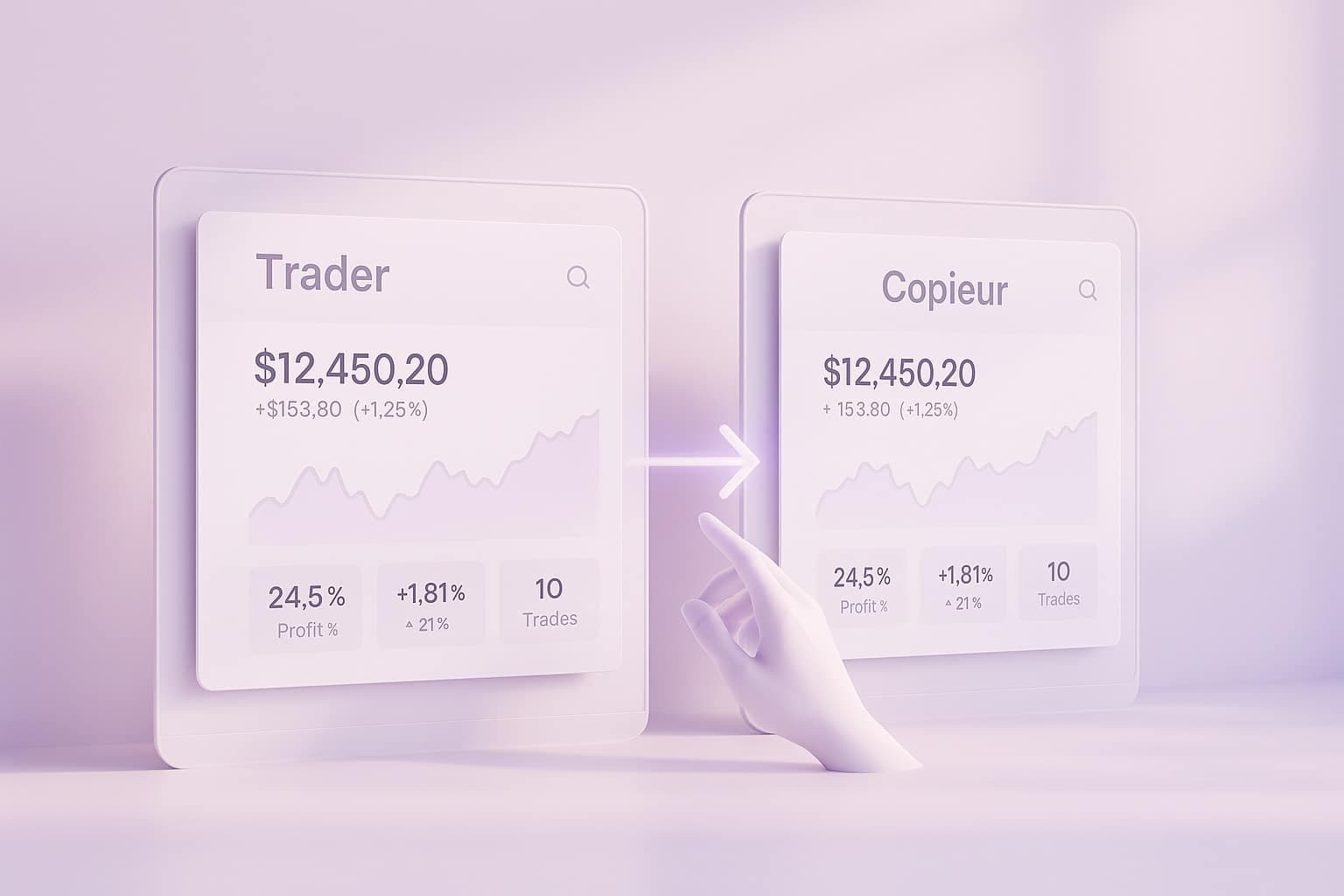 Deux écrans de copy trading