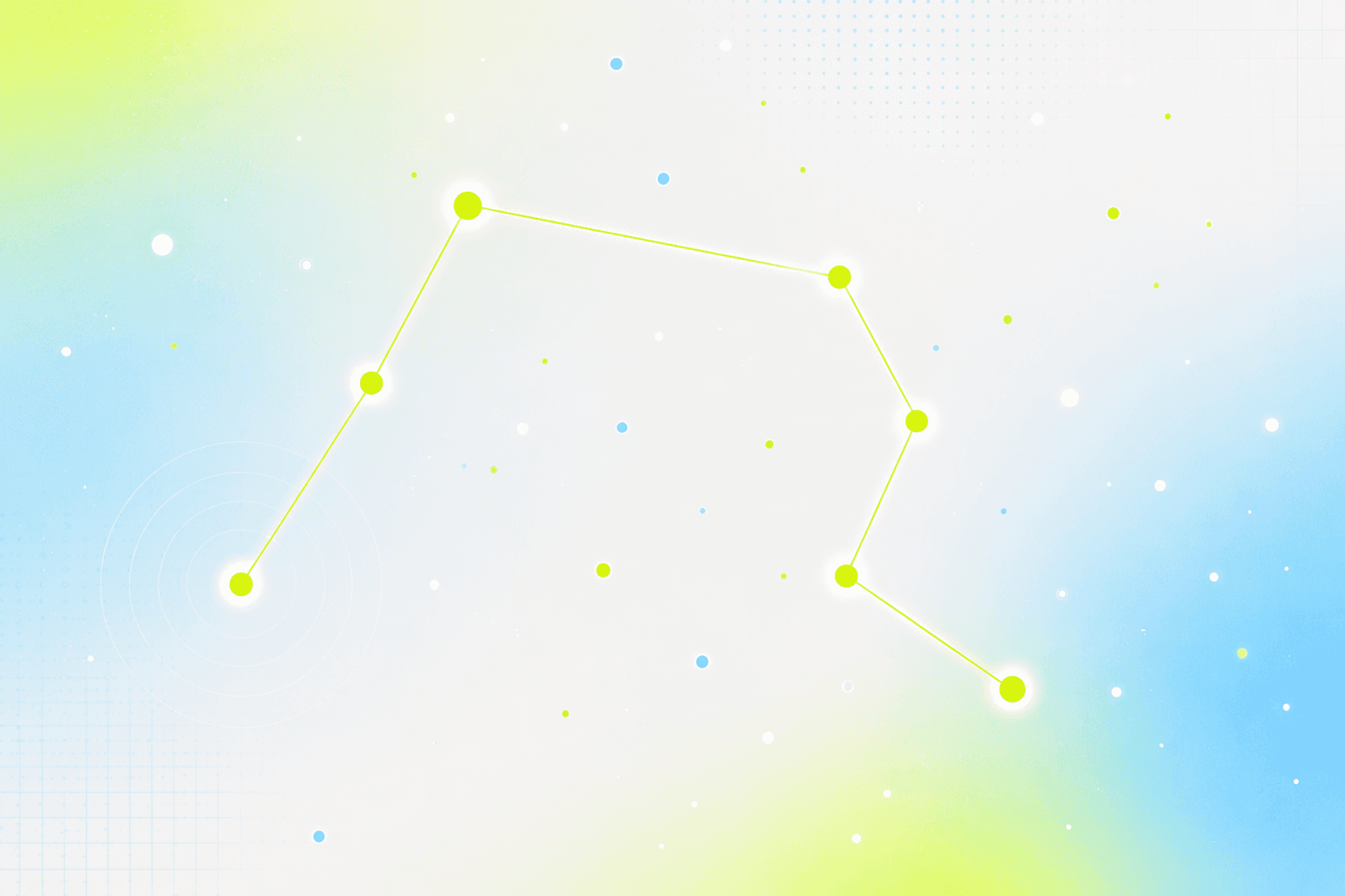 A hand-drawn constellation being traced between scattered stars, symbolizing a personal index composed from individual assets