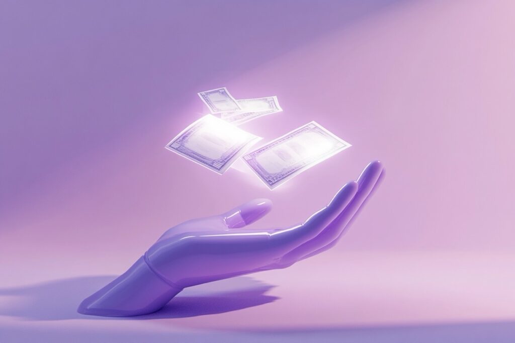 Une image de main de robot tenant des devises du forex