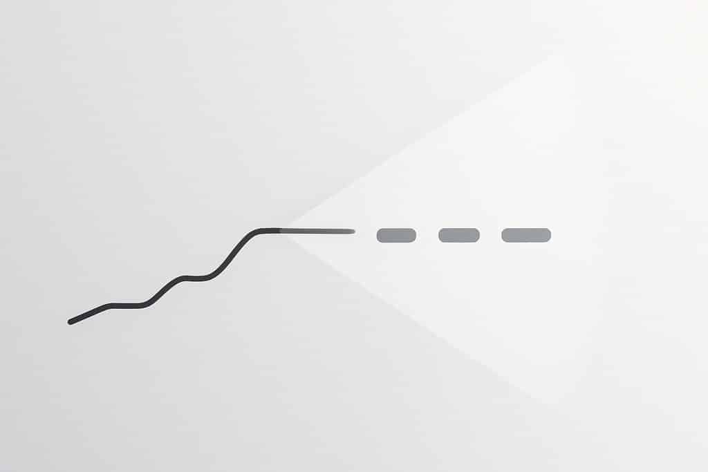 A minimalist future price projection visual: a single price path line extending to the right with a translucent, widening probability cone over the forward area, suggesting volatility and forecasting.