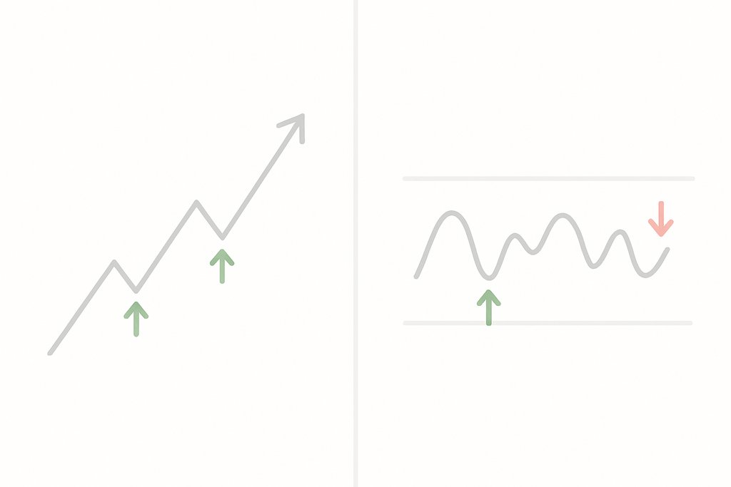 A split-panel image on a white background with two simple charts side by side.