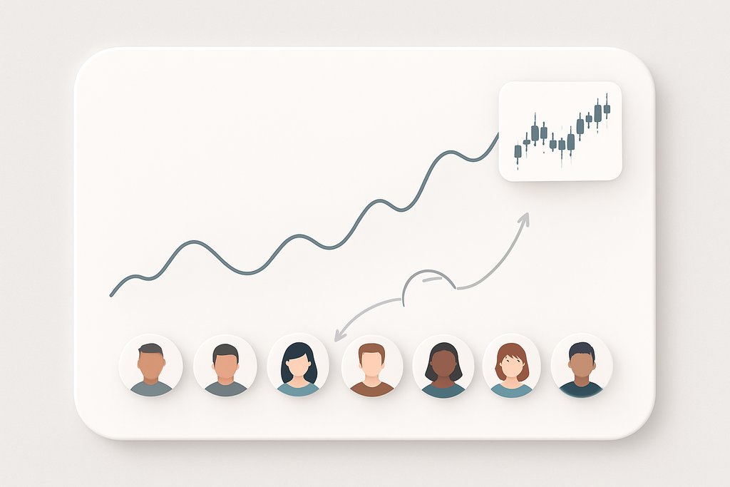 Clean modern desktopstyle interface concept for a social trading platform a central minimalist li...