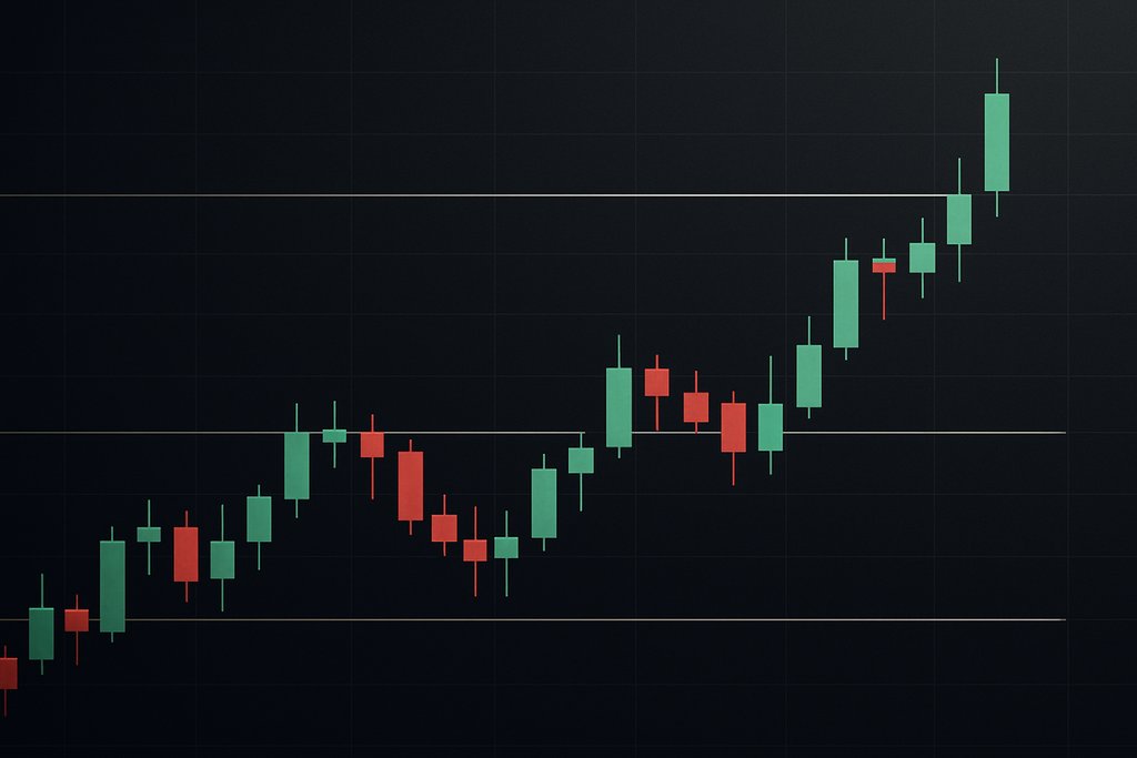 A simple, elegant candlestick chart emphasizing support and resistance.