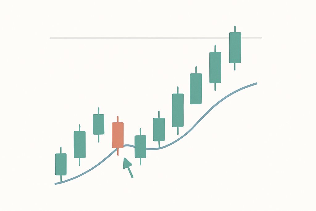A minimalist 2D vector illustration of an intraday candlestick chart on a clean light background ...