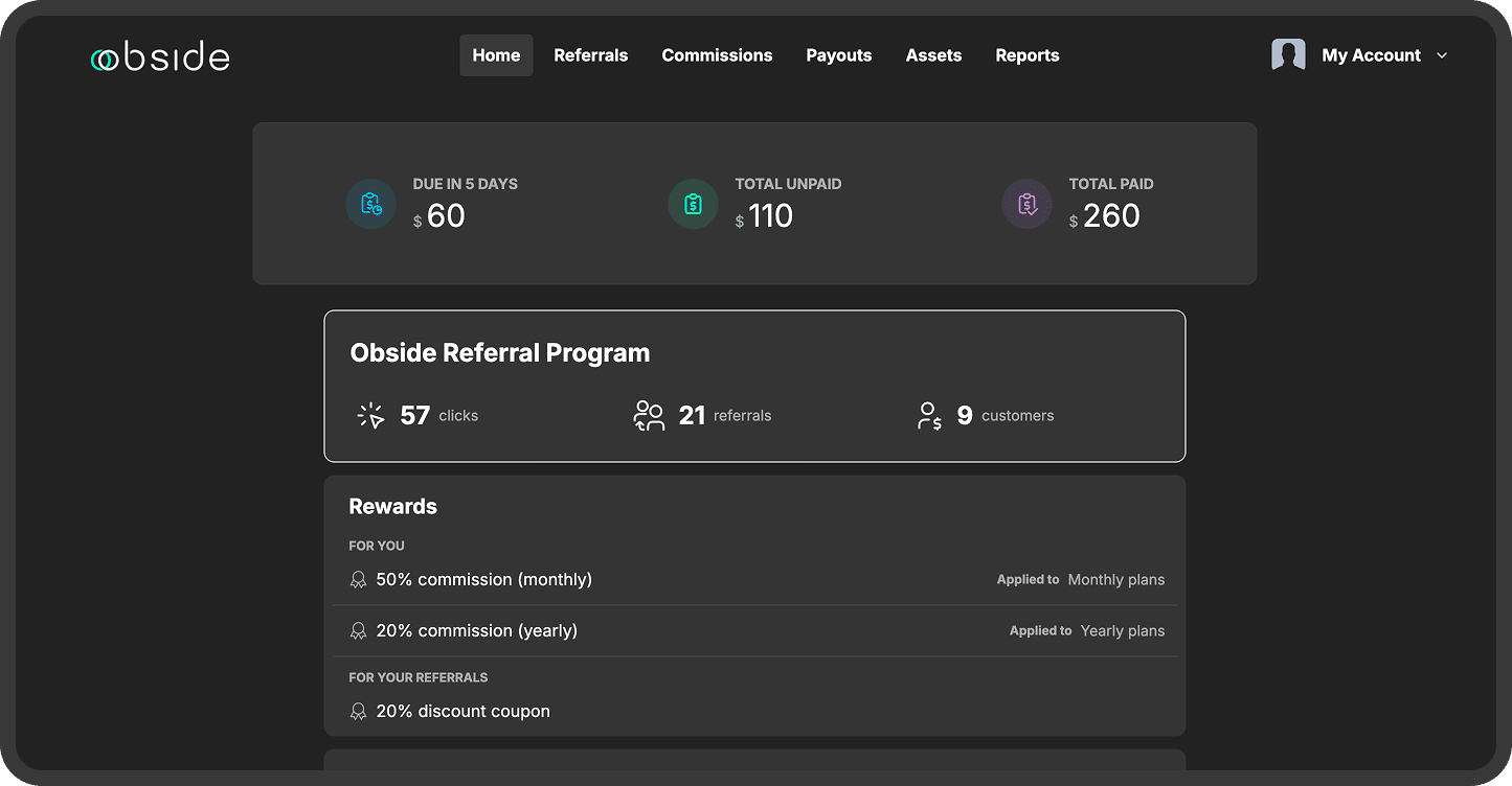 My Obside referral dashboard