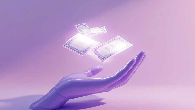 A_minimalist_elegant_scene of_robot_hand_with_currecy Une image de main de robot tenant des devises du forex