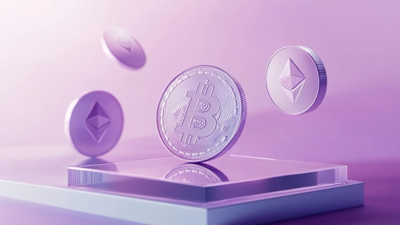 Une image des différentes cryptomonnaies flottant au-dessus du sol